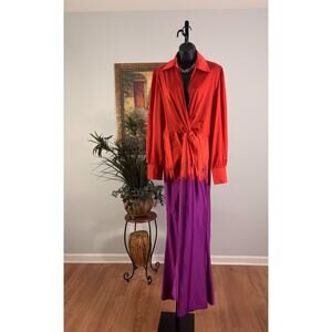 Novalux Maxi Dress Women Burnt Orange Purple Tie Dye Twist Front Plunge V Neck